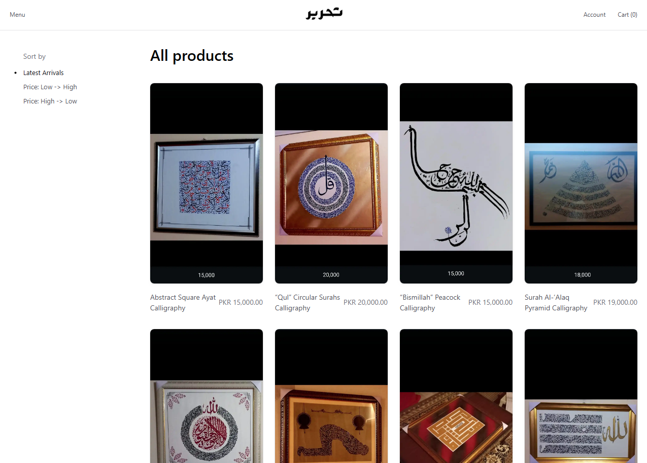 Calligraphy Ecommerce Website - Slide 2 - Web Development Project